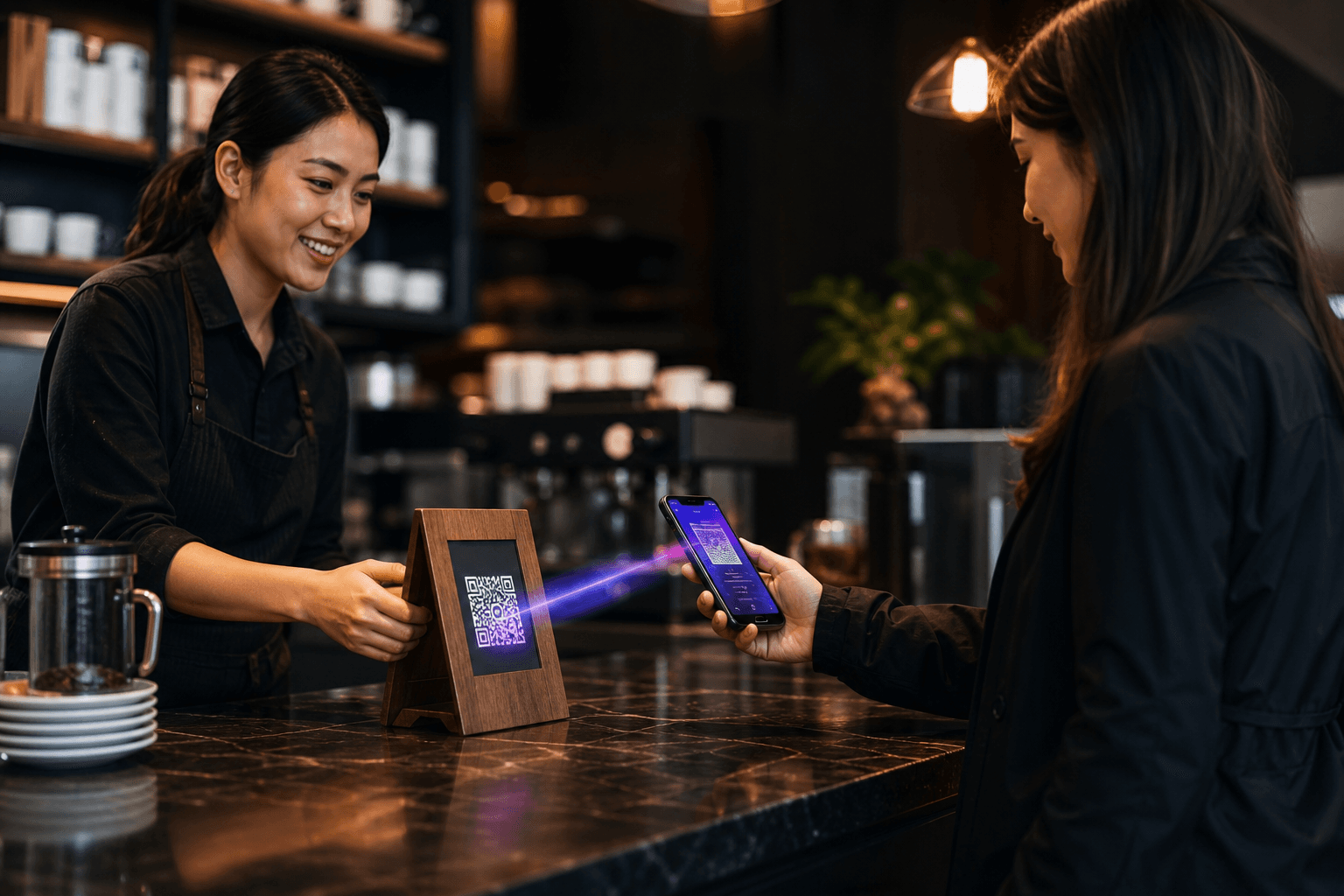 Coffee shop counter with a LivingTag menu scan